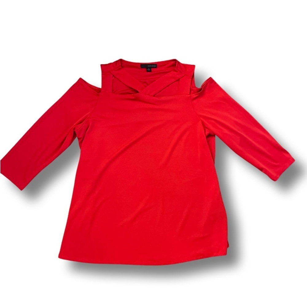 Harve Bernard Strap Neck Cut Out Detail Top Fire Engine Red Medium 3/4 sleeves
